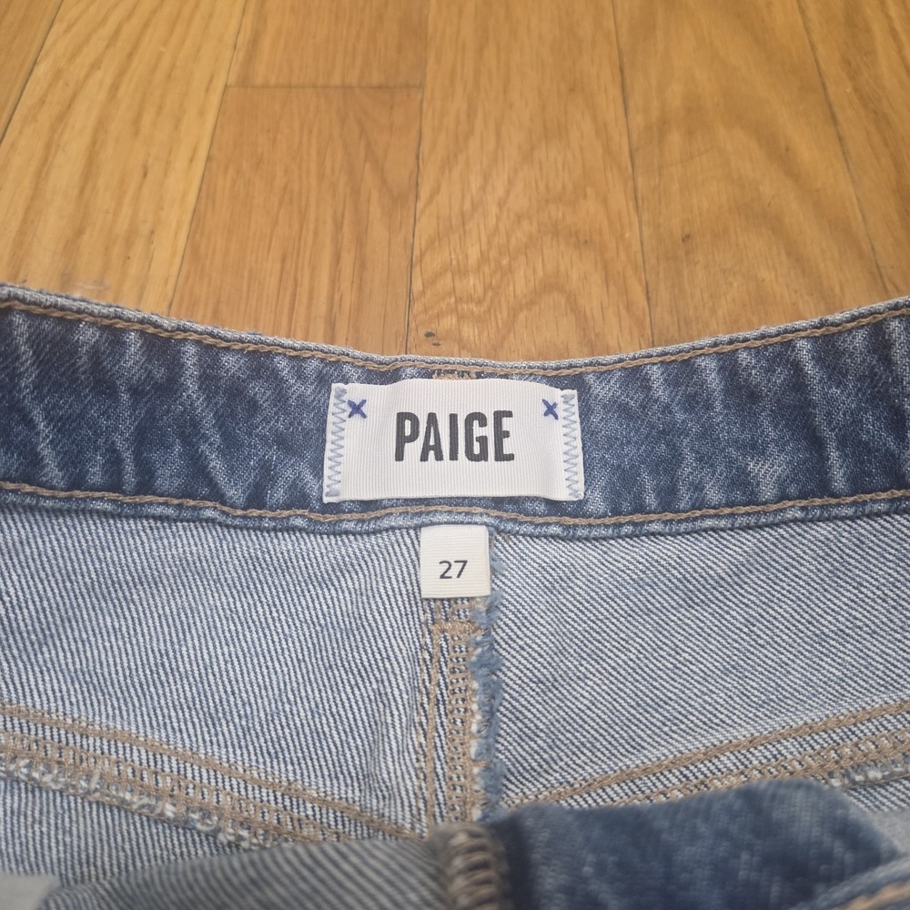 PAIGE Sarah Longline Denim Shorts Distressed Raw Hem Blue Size 27 High Rise - Picture 5 of 11